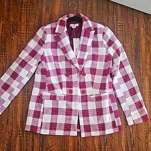 Checkered Blazer Rose and White NWT Liz Claiborne 2 Petite